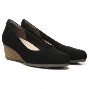 Black Fabric Women's Dr. Scholl's Be Ready Slip On Wedges | 26798-ANBZ