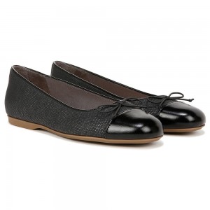 Black Faux Leather Women's Dr. Scholl's Wexley Bow Ballet Flats | 65098-DIMS