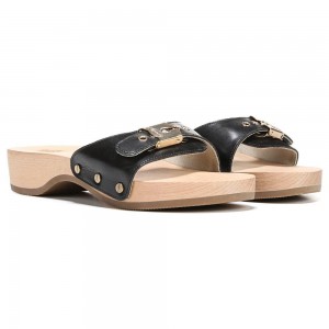 Black Leather Women's Dr. Scholl's Original Slide Sandals | 17250-BUES