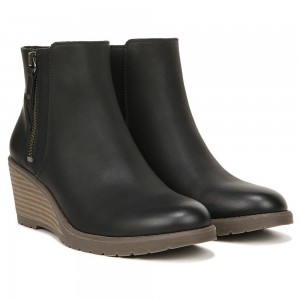 Black Synthetic Women's Dr. Scholl's Chloe Medium/Wide Wedge Booties | 01329-QNWX