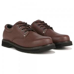 Brown Leather Men's Dr. Scholl's Harrington II Slip Resistant Oxfords Shoes | 12375-NGZF