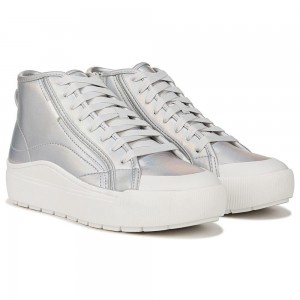 Metallic Silver Faux Leather Women's Dr. Scholl's Time Off Hi Top Platform High Top Sneakers | 10584-RYLP