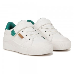 White / Green Faux Leather Boys' Dr. Scholl's Time Off Toddler/Little Lace Up Sneakers | 70259-SDXR