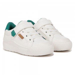 White / Green Faux Leather Girls' Dr. Scholl's Time Off Toddler/Little Lace Up Sneakers | 01532-WSUI