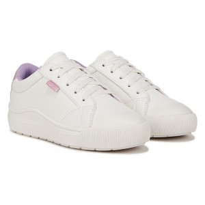 White / Pink Faux Leather Girls' Dr. Scholl's Time Off Little Lace Up Sneakers | 06945-QAYX