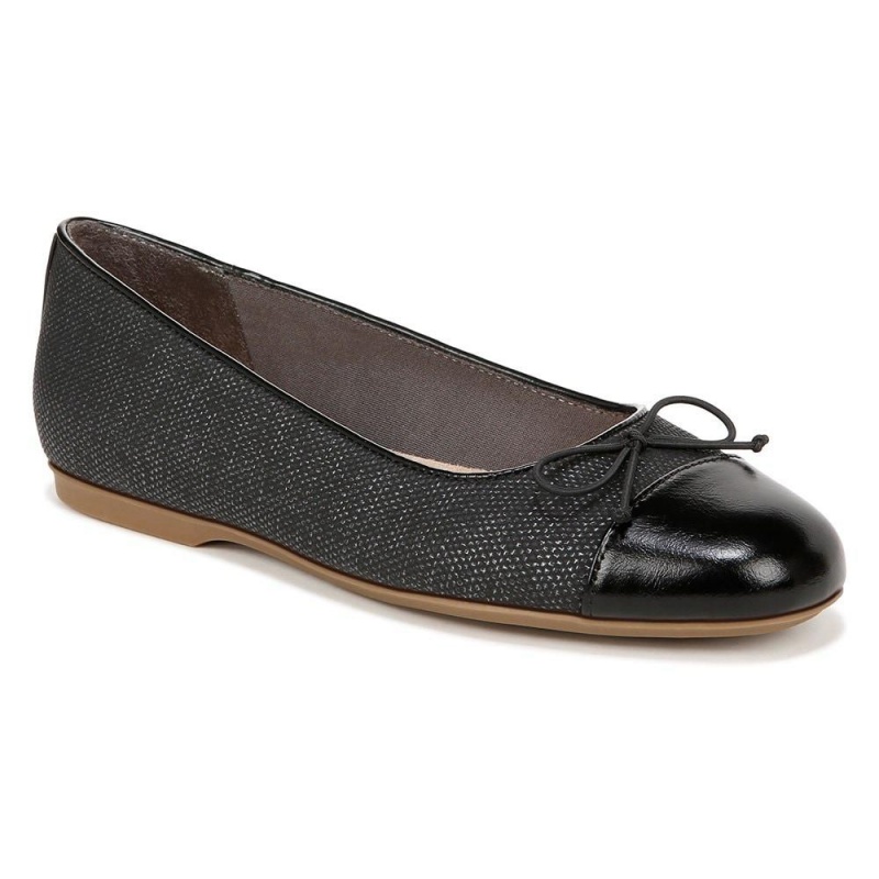 Black Faux Leather Women's Dr. Scholl's Wexley Bow Ballet Flats | 65098-DIMS