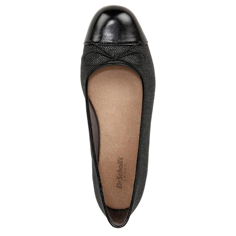 Black Faux Leather Women's Dr. Scholl's Wexley Bow Ballet Flats | 65098-DIMS