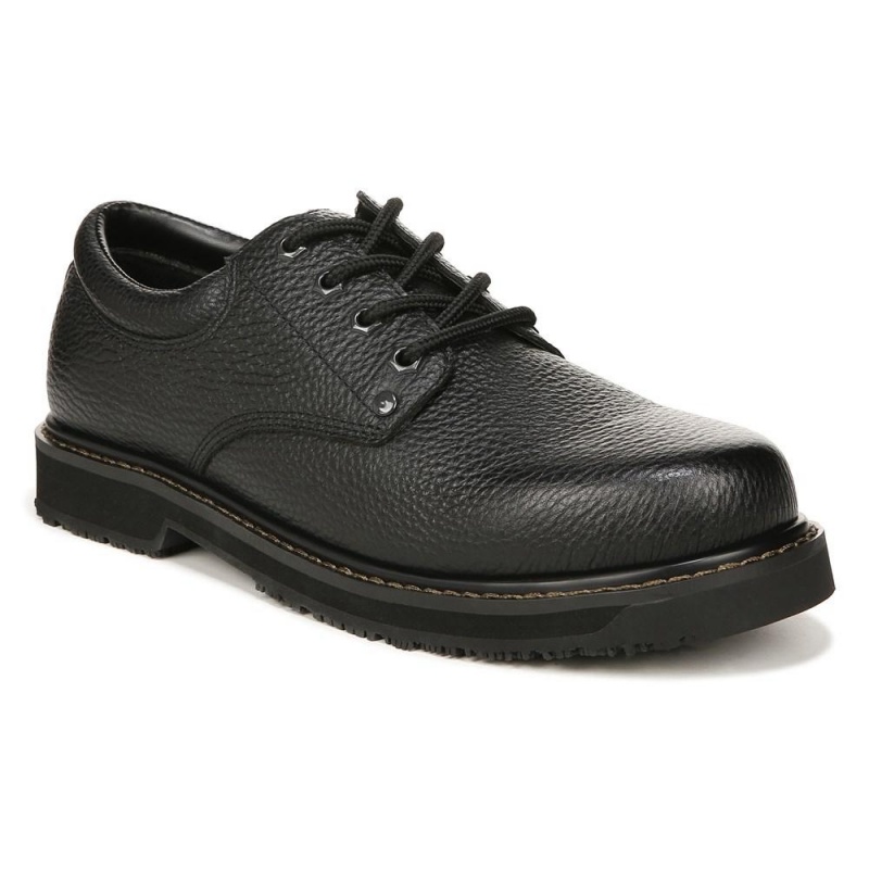 Black Leather Men's Dr. Scholl's Harrington II Slip Resistant Oxfords Shoes | 05697-VKQE