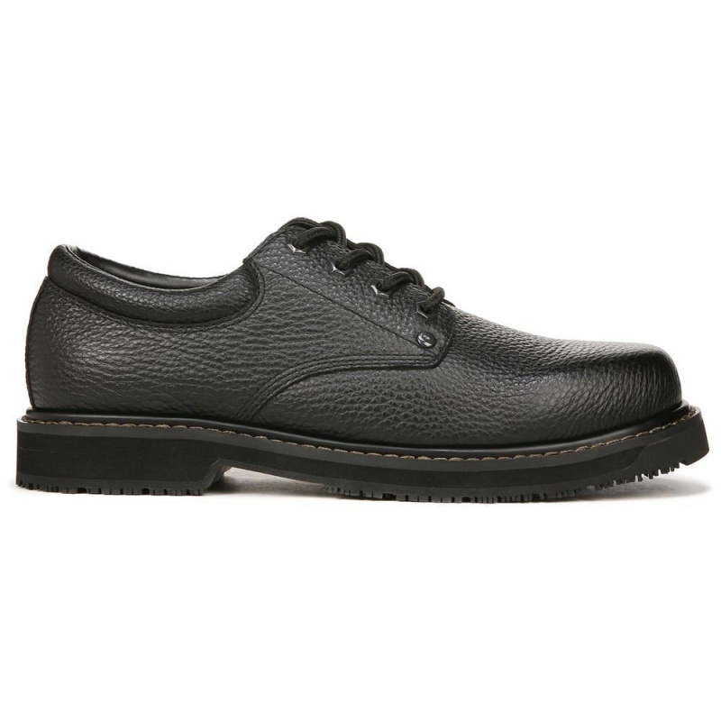 Black Leather Men's Dr. Scholl's Harrington II Slip Resistant Oxfords Shoes | 05697-VKQE