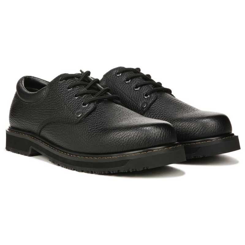 Black Leather Men\'s Dr. Scholl\'s Harrington II Slip Resistant Oxfords Shoes | 05697-VKQE