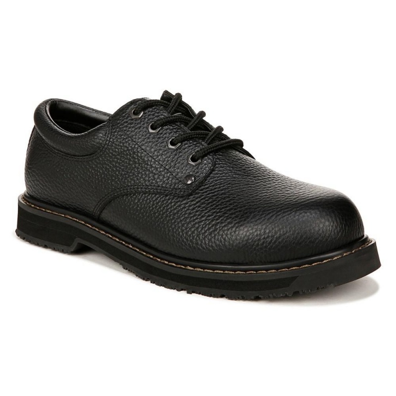 Black Leather Men's Dr. Scholl's Harrington Composite Slip Resistant Oxfords Shoes | 61039-IDUY