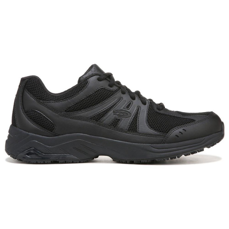 Black Leather Men's Dr. Scholl's Monster Slip Resistant Sneakers | 13684-BNXW