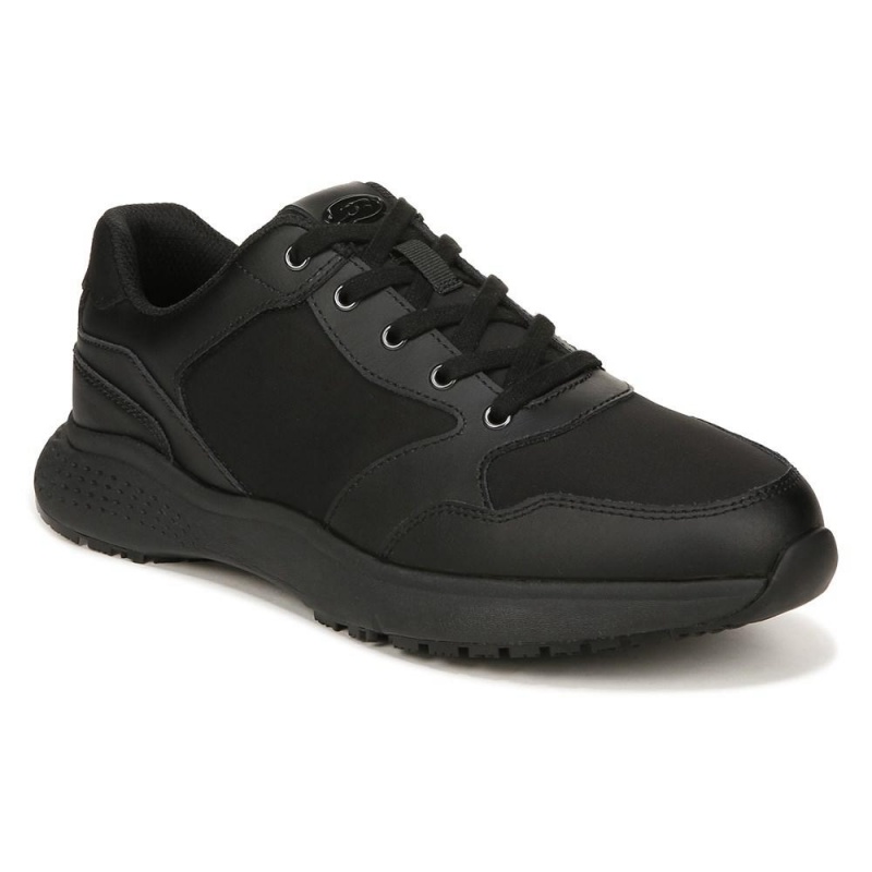 Black Leather Men's Dr. Scholl's Nolan Slip Resistant Work Sneakers | 62915-JABZ