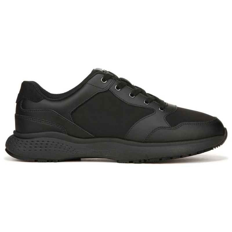 Black Leather Men's Dr. Scholl's Nolan Slip Resistant Work Sneakers | 62915-JABZ