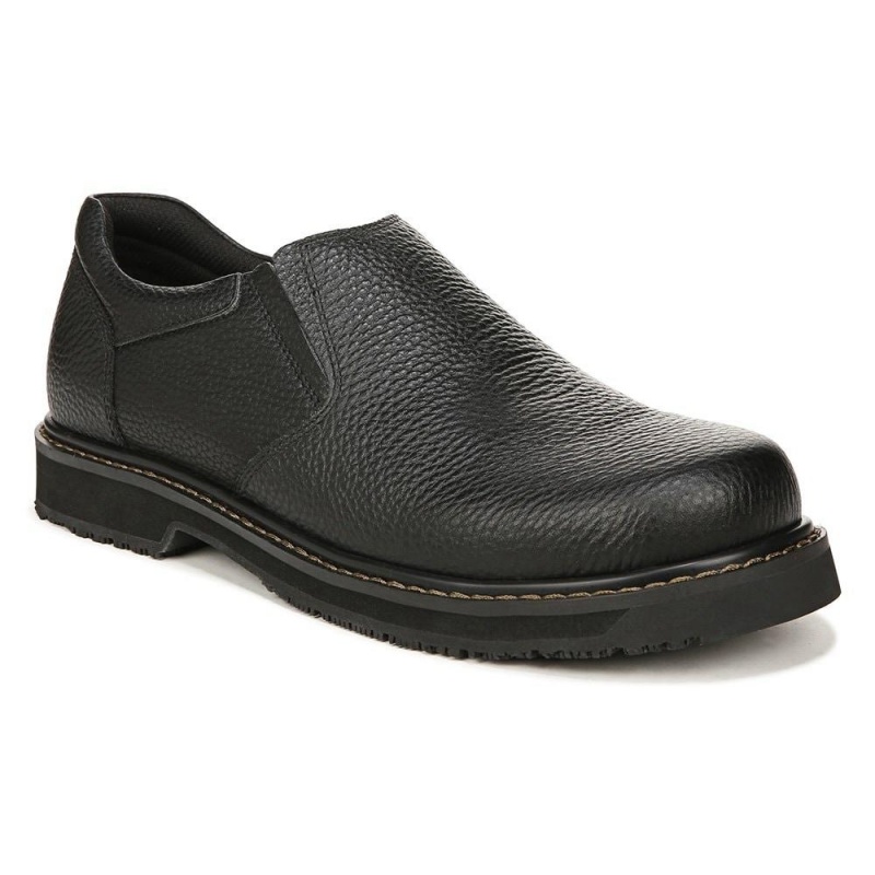 Black Leather Men's Dr. Scholl's Winder II Slip Resistant Slip Ons | 46258-NKTA