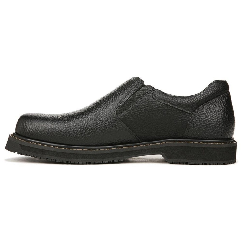 Black Leather Men's Dr. Scholl's Winder II Slip Resistant Slip Ons | 46258-NKTA