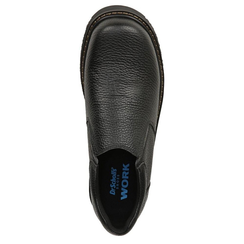 Black Leather Men's Dr. Scholl's Winder II Slip Resistant Slip Ons | 46258-NKTA