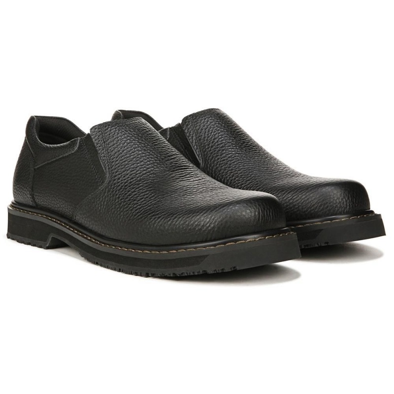 Black Leather Men\'s Dr. Scholl\'s Winder II Slip Resistant Slip Ons | 46258-NKTA