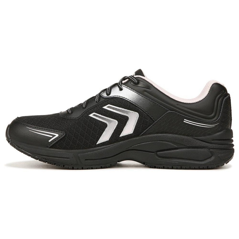 Black Leather Women's Dr. Scholl's Blaze Slip Resistant Work Sneakers | 52374-VNXH