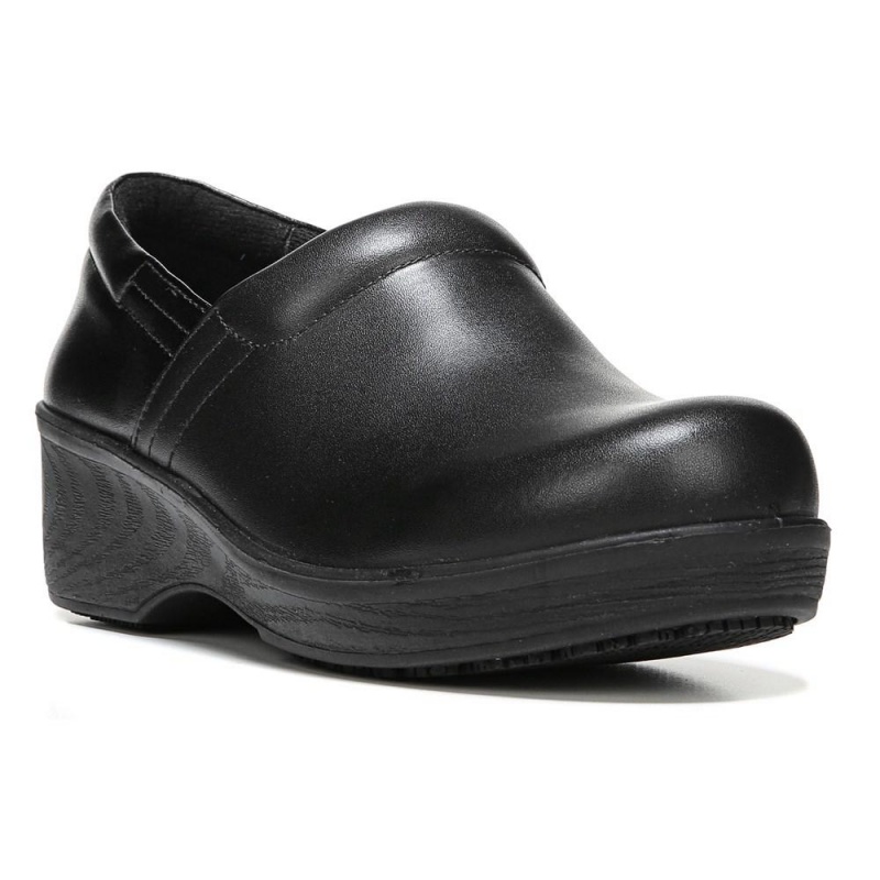 Black Leather Women's Dr. Scholl's Dynamo Slip Resistant Clog Slip Ons | 40317-CUJS