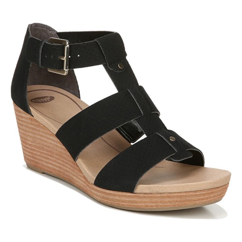 Black Snake Print Women's Dr. Scholl's Barton Wedge Sandals | 08713-YWZJ