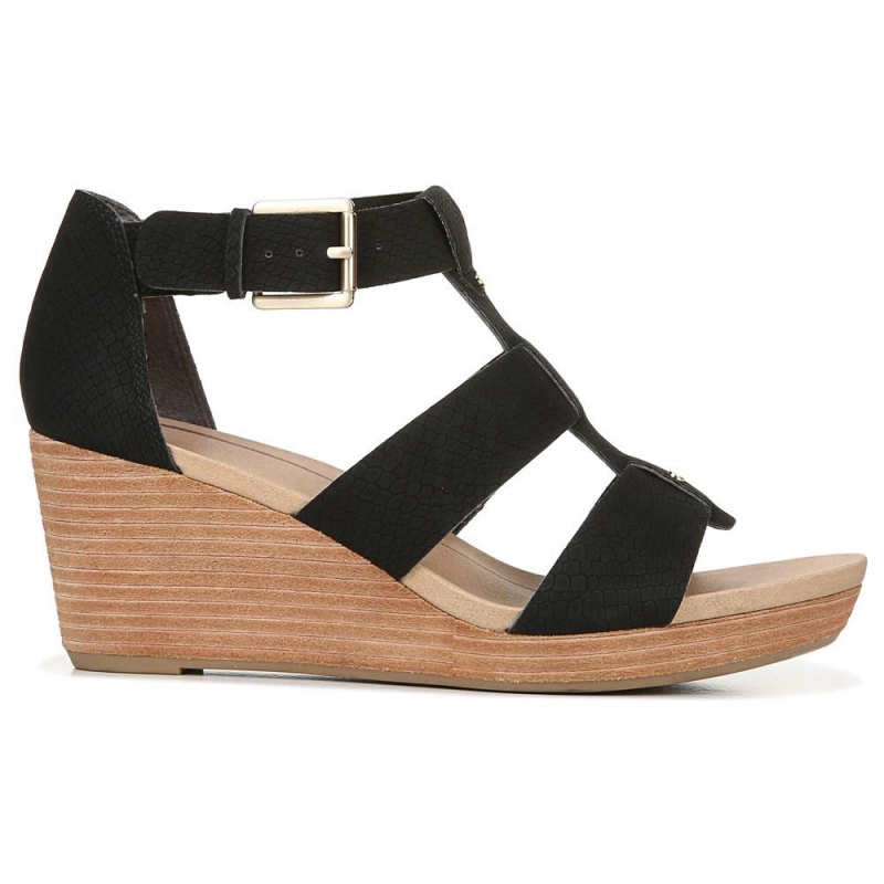 Black Snake Print Women's Dr. Scholl's Barton Wedge Sandals | 08713-YWZJ