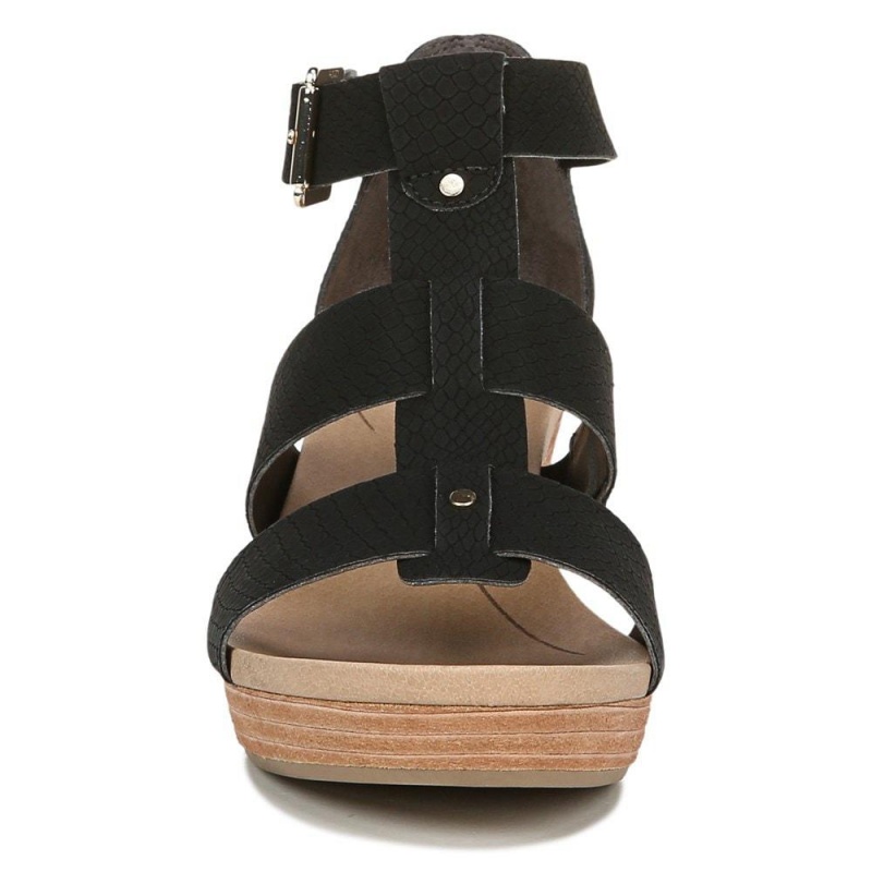 Black Snake Print Women's Dr. Scholl's Barton Wedge Sandals | 08713-YWZJ