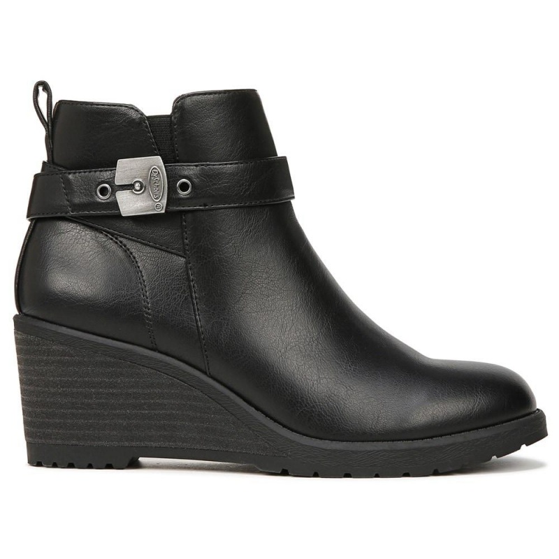 Black Synthetic Women's Dr. Scholl's Camille Wedge Booties | 08724-JTIC