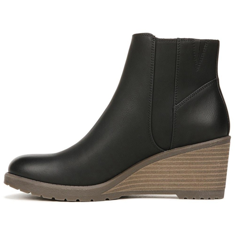 Black Synthetic Women's Dr. Scholl's Chloe Medium/Wide Wedge Booties | 01329-QNWX