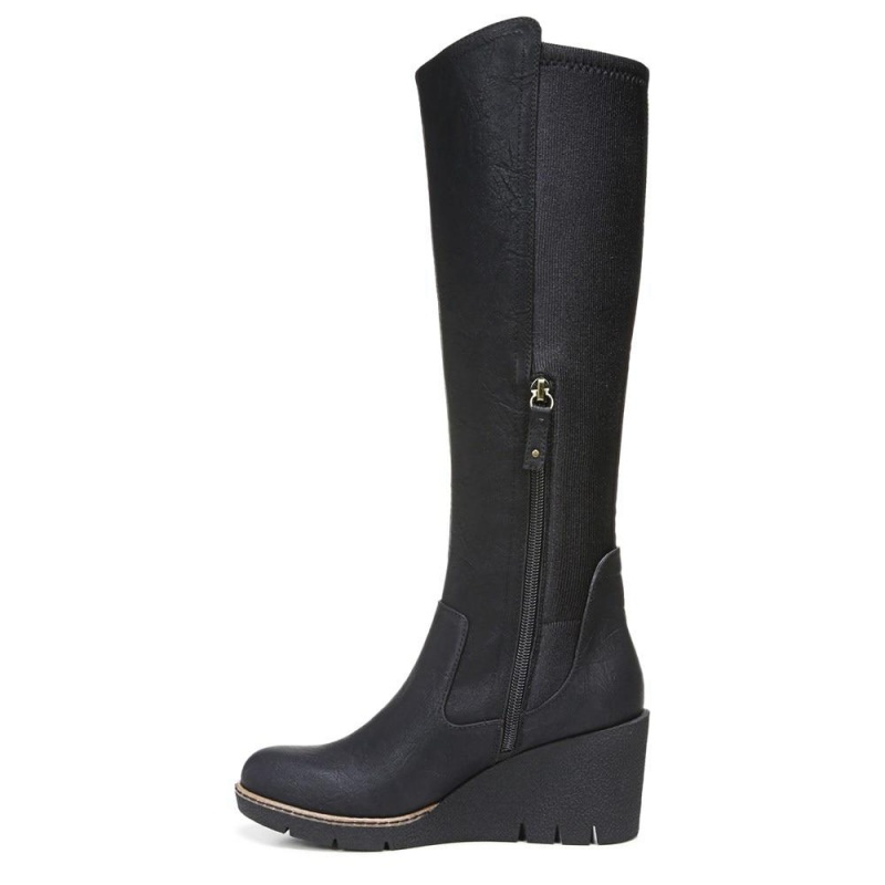 Black Women's Dr. Scholl's Lindy Knee High Wedge Boots | 65180-WRPH