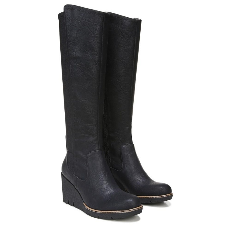 Black Women\'s Dr. Scholl\'s Lindy Knee High Wedge Boots | 65180-WRPH