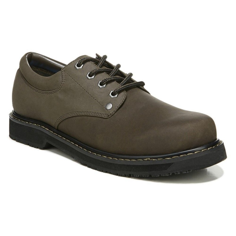 Brown Leather Men's Dr. Scholl's Harrington II Slip Resistant Oxfords Shoes | 75146-XPBW