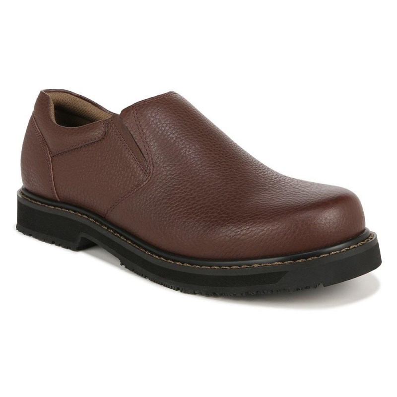 Brown Leather Men's Dr. Scholl's Winder II Slip Resistant Slip Ons | 91703-NSZX