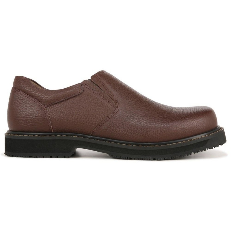 Brown Leather Men's Dr. Scholl's Winder II Slip Resistant Slip Ons | 91703-NSZX