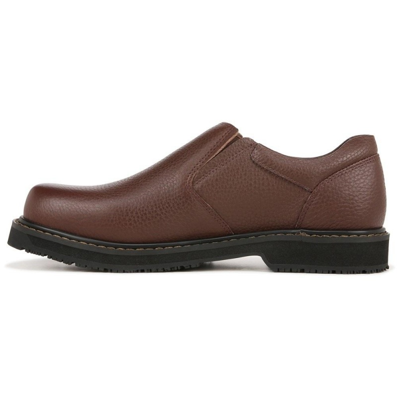 Brown Leather Men's Dr. Scholl's Winder II Slip Resistant Slip Ons | 91703-NSZX