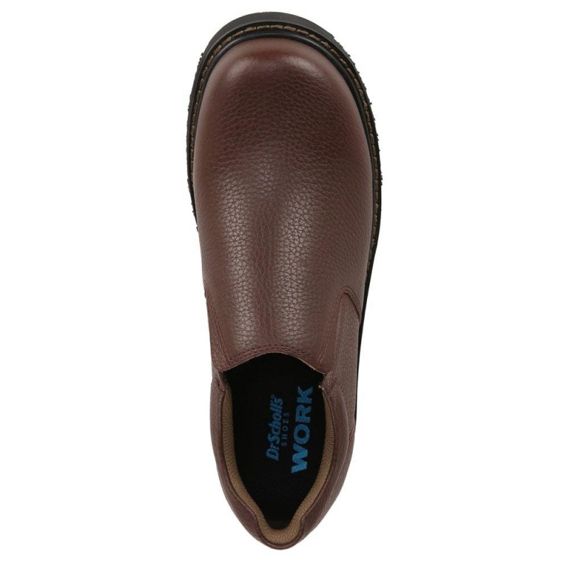 Brown Leather Men's Dr. Scholl's Winder II Slip Resistant Slip Ons | 91703-NSZX