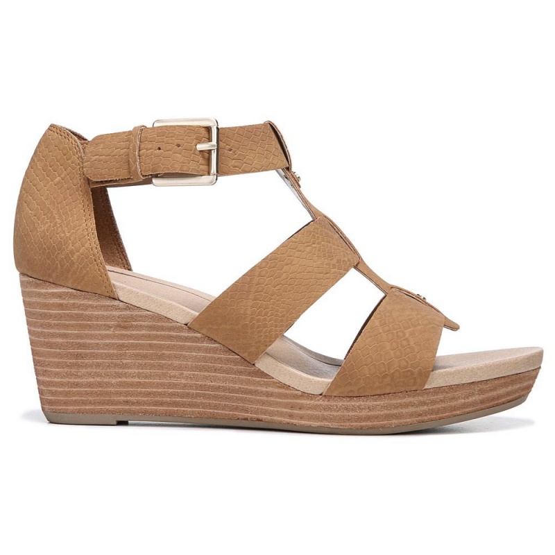 Brown Saddle Snake Print Women's Dr. Scholl's Barton Wedge Sandals | 09714-YBZG