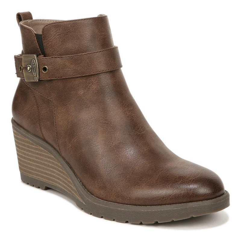 Brown Synthetic Women's Dr. Scholl's Camille Wedge Booties | 89574-CHZU