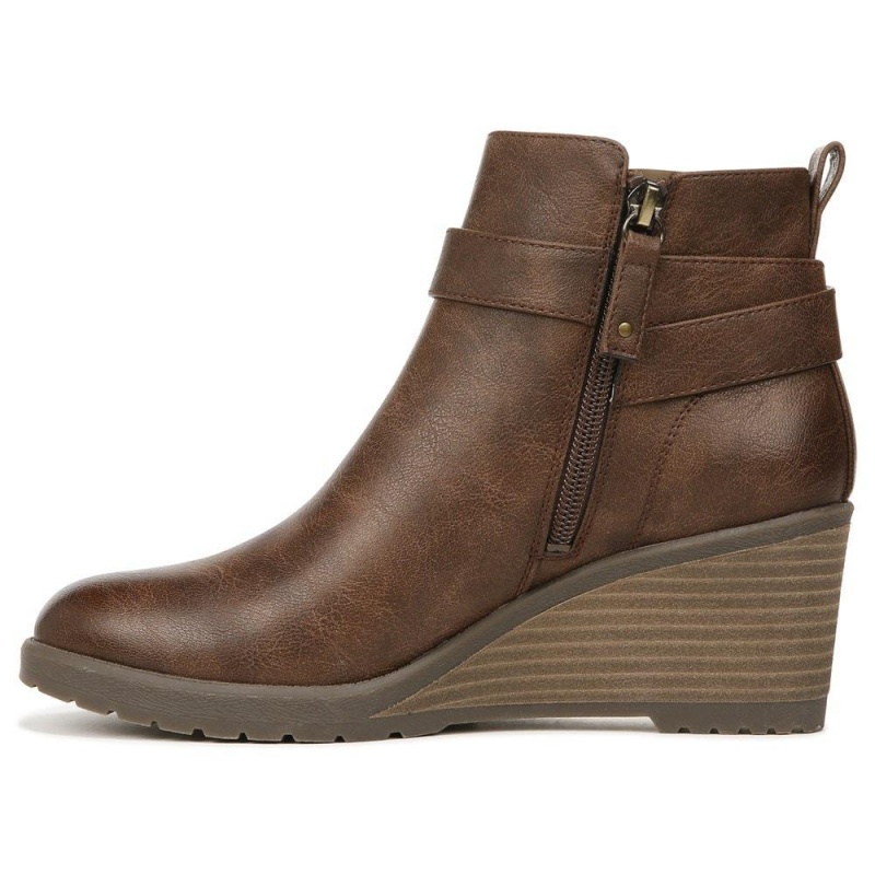 Brown Synthetic Women's Dr. Scholl's Camille Wedge Booties | 89574-CHZU