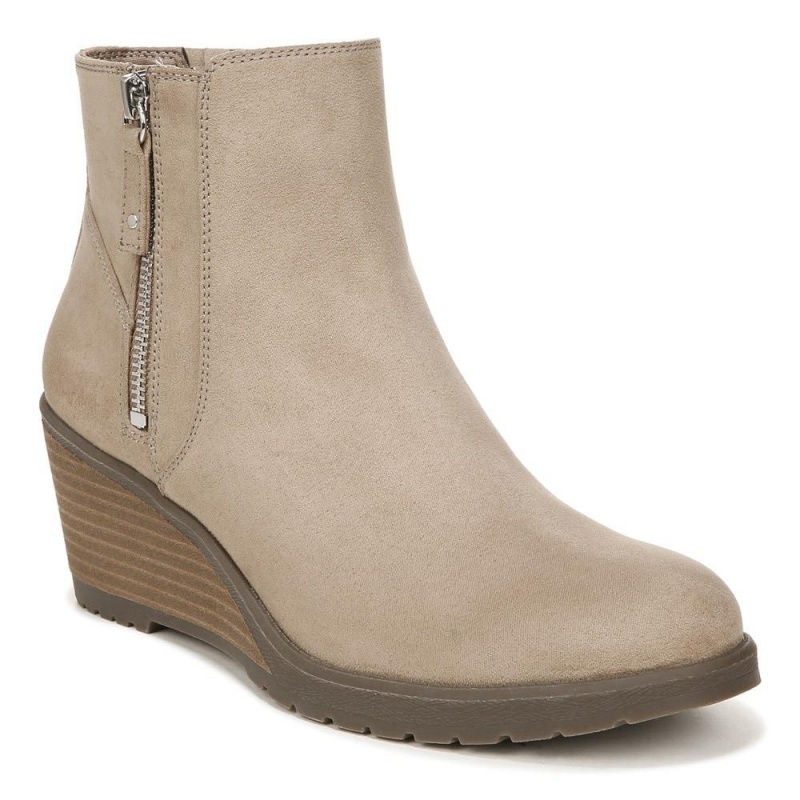 Brown Taupe Fabric Women's Dr. Scholl's Chloe Medium/Wide Wedge Booties | 10725-JKTS