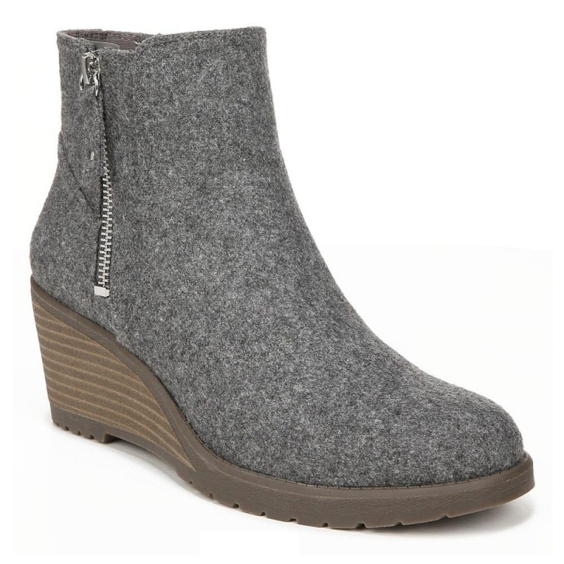 Grey Fabric Women's Dr. Scholl's Chloe Medium/Wide Wedge Booties | 58360-UELP