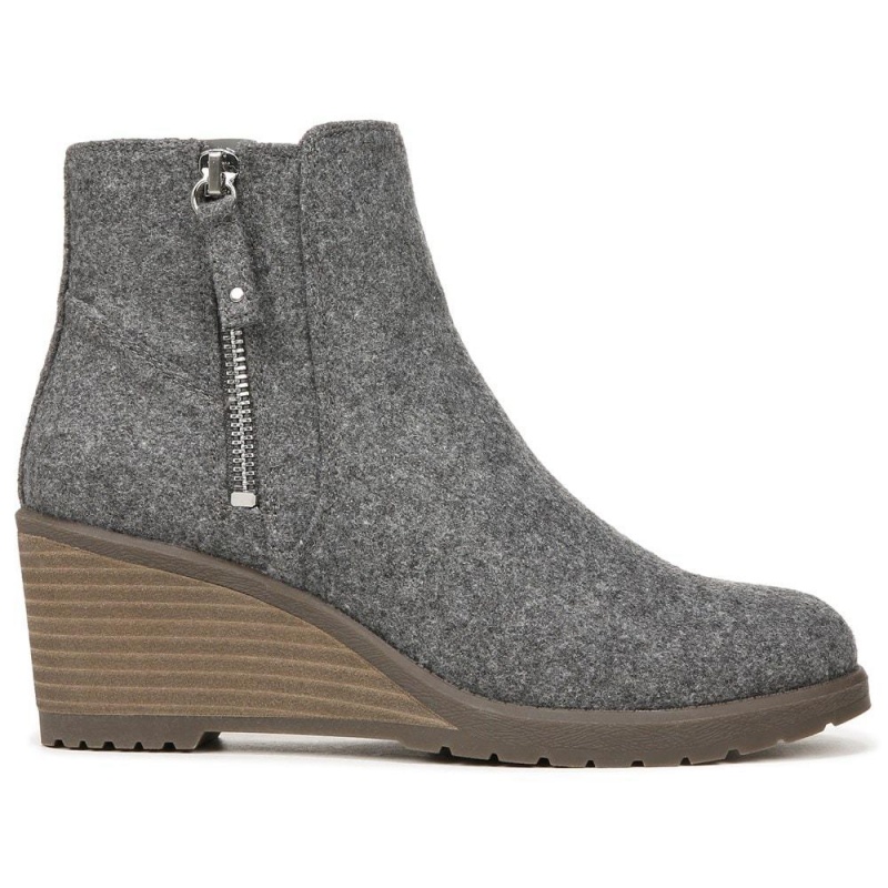 Grey Fabric Women's Dr. Scholl's Chloe Medium/Wide Wedge Booties | 58360-UELP