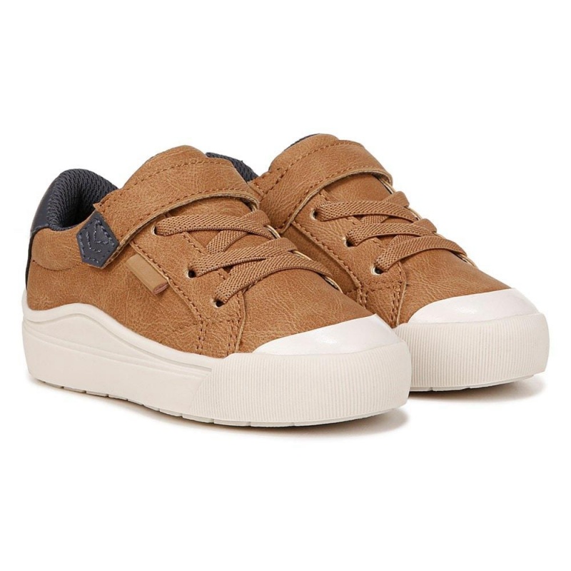 Honey Brown Faux Leather Girls\' Dr. Scholl\'s Time Off Toddler/Little Lace Up Sneakers | 16408-ESDO