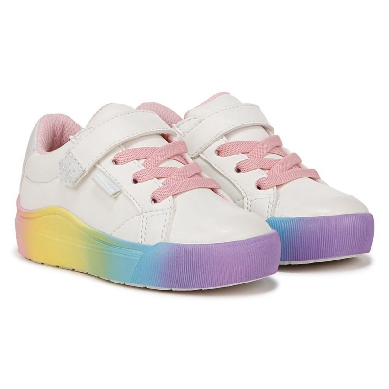 Rainbow White Faux Leather Girls\' Dr. Scholl\'s Time Off Toddler/Little Lace Up Sneakers | 07312-DGKN