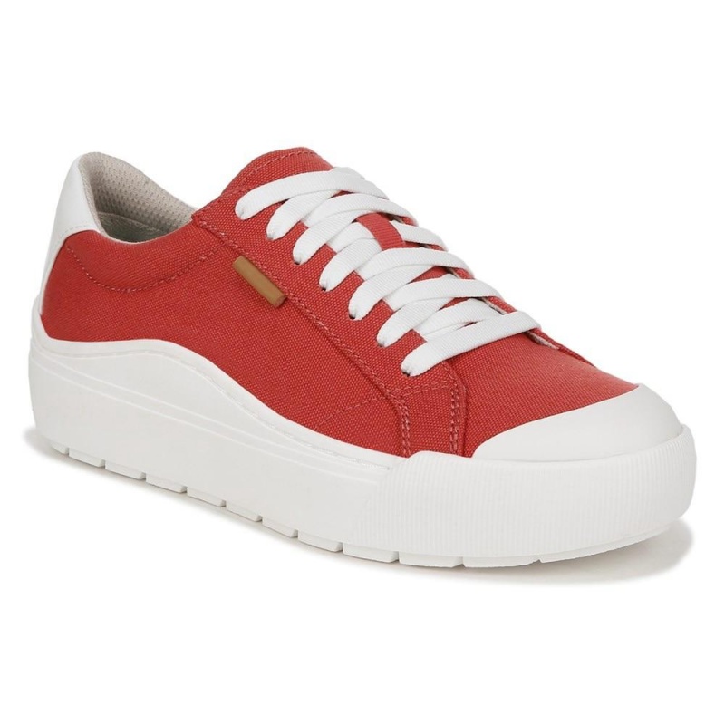 Red Fabric Women's Dr. Scholl's Time Off Lace Up Platform Sneakers | 37082-NBQZ