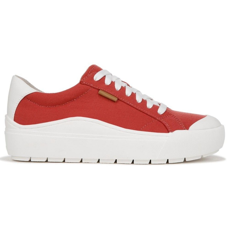 Red Fabric Women's Dr. Scholl's Time Off Lace Up Platform Sneakers | 37082-NBQZ