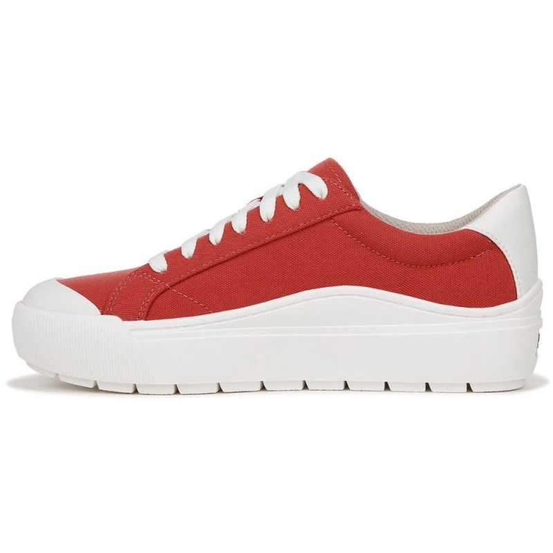 Red Fabric Women's Dr. Scholl's Time Off Lace Up Platform Sneakers | 37082-NBQZ