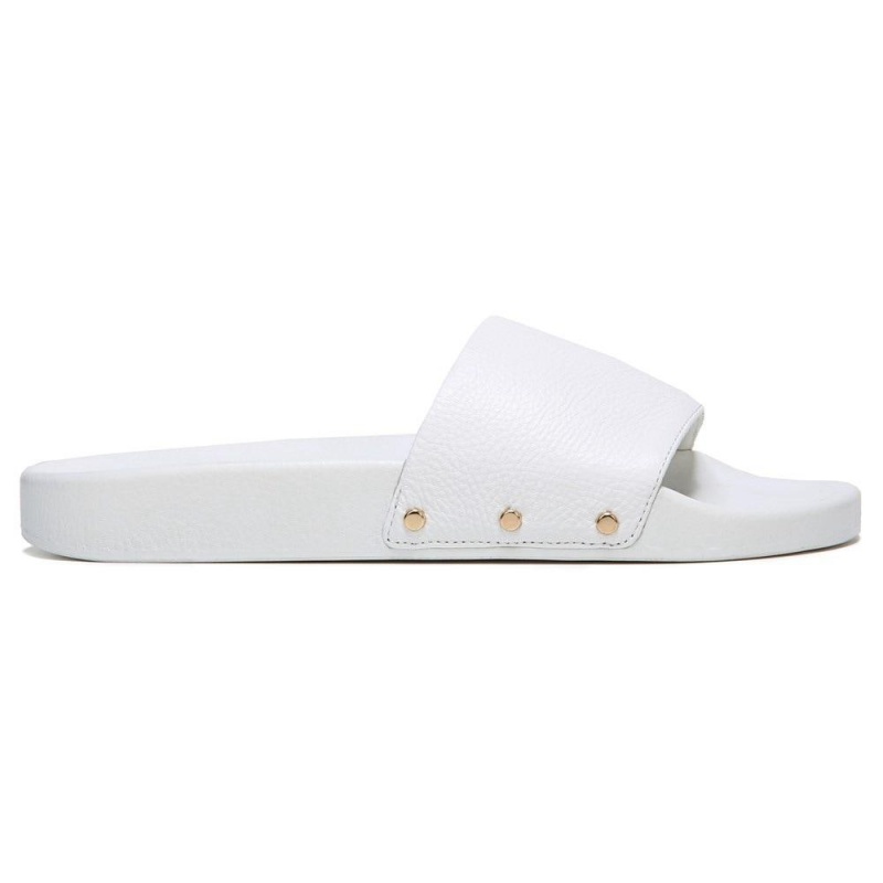 White Leather Women's Dr. Scholl's Pisces Pool Slide Flat Sandals | 30879-OFUP