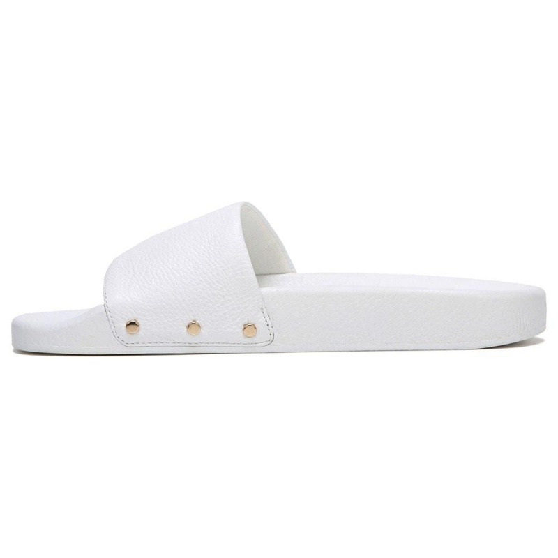 White Leather Women's Dr. Scholl's Pisces Pool Slide Flat Sandals | 30879-OFUP