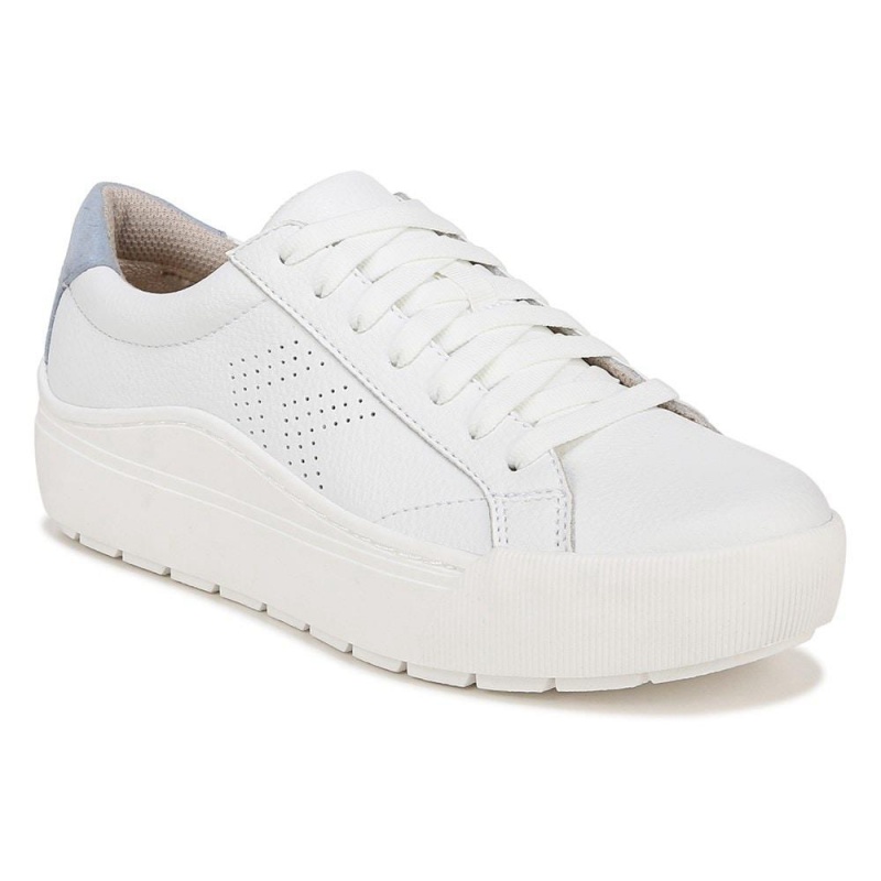 White Leather Women's Dr. Scholl's Take it Easy Lace Up Sneakers | 81625-INEG